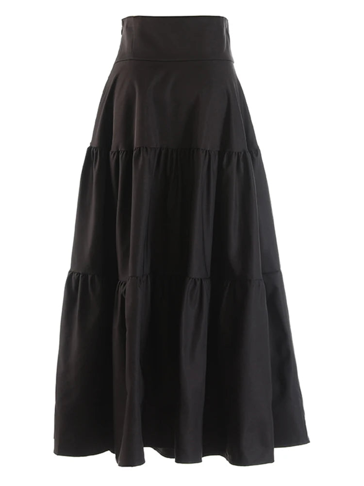 Casual Slim Midi Skirt For Women High Waist A Line Solid Minimalist Long Skirts Female Summer Clothing Fashion