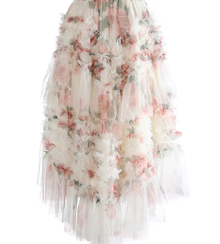 High Elastic Waist Apricot Mesh Irregular Ball Gown Half-body Skirt Women Fashion Tide New Spring Autumn 2025 1DJ1274