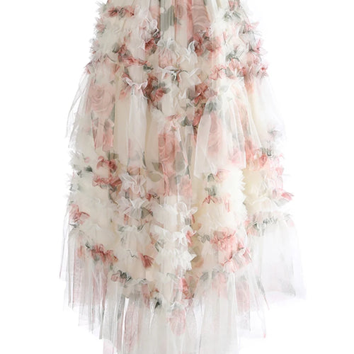 Load image into Gallery viewer, High Elastic Waist Apricot Mesh Irregular Ball Gown Half-body Skirt Women Fashion Tide New Spring Autumn 2025 1DJ1274
