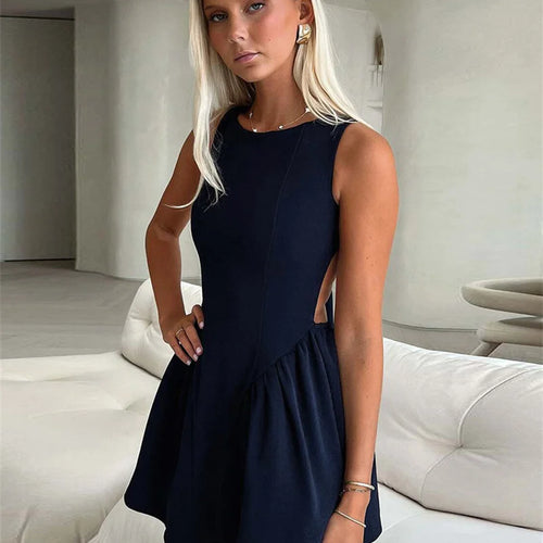 Load image into Gallery viewer, Backless Lace-up Sexy Mini Dress Women Robe Fashion O Neck Sleeveless High Waist A-line Club Party Dress Elegant
