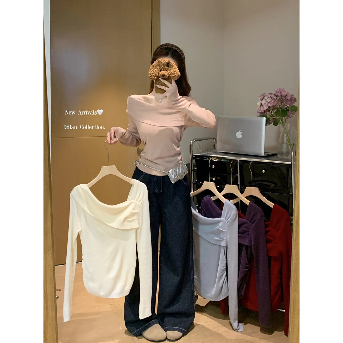 Autumn Winter Solid Temperament Sexy Slim Off Shoulder Long Sleeve Knitting Sweater Women Office Fashion Pleated Tops New Simple