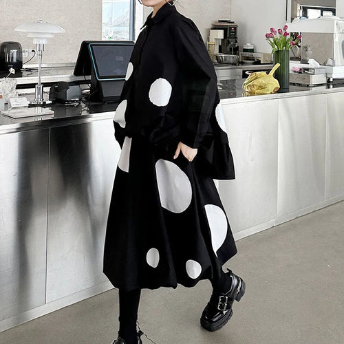 Load image into Gallery viewer, Black Dot Big Size Irregular Shirt Skirt Two Pieces Suit New Lapel Long Sleeve Women Fashion Spring Autumn 2025 1DH9366
