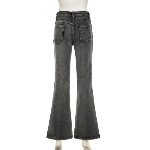 Load image into Gallery viewer, Vintage Floral Sequin Embroidered Flared Jeans Women's Full Lenght Low Waist With Pockets Denim Trousers Bottoms Chic
