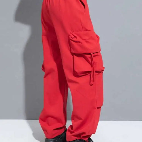 Load image into Gallery viewer, High Elastic Waist Red Pocket Long Cargo Pants New Loose Fit Trousers Women Fashion Tide Spring Autumn 2025 1DH0997
