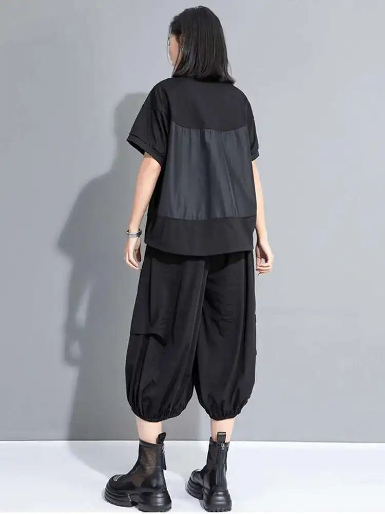 Women Yellow Pocket Drawstring Big Size T-shirt New Turtleneck Short Sleeve Fashion Tide Spring Summer 2025 1DJ0150