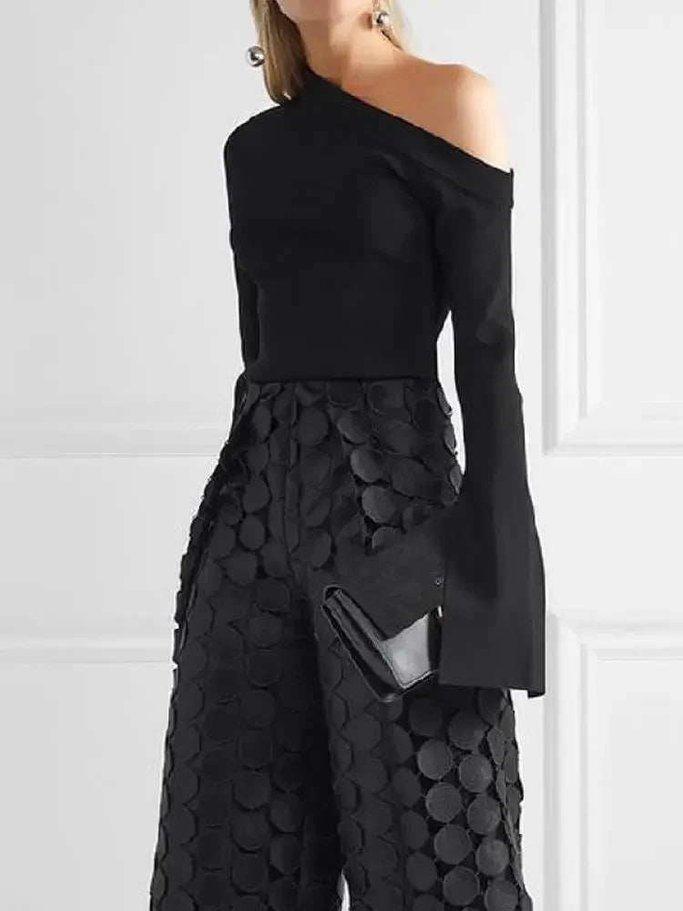 Women Asymmetric Black One-Shoulder Causal T-Shirts Spring Long Sleeves Simple Skinny Tops Pullovers 2024 New