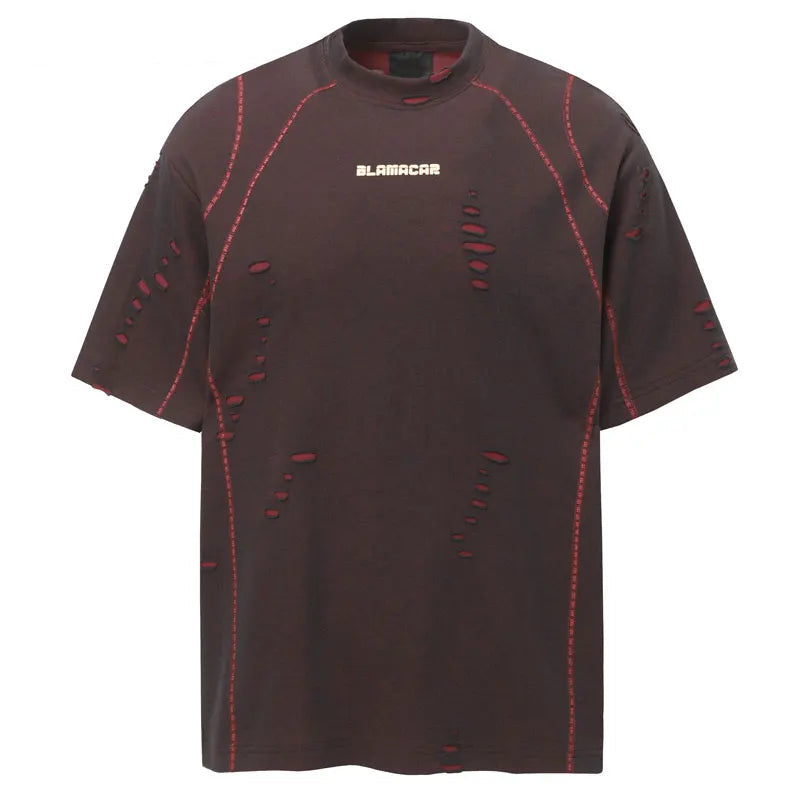 Hip Hop T-Shirt Grunge Y2K Streetwear Ripped Holes Punk Gothic Urban Tshirt Men Harajuku Casual Baggy Short Sleeve Summer Top