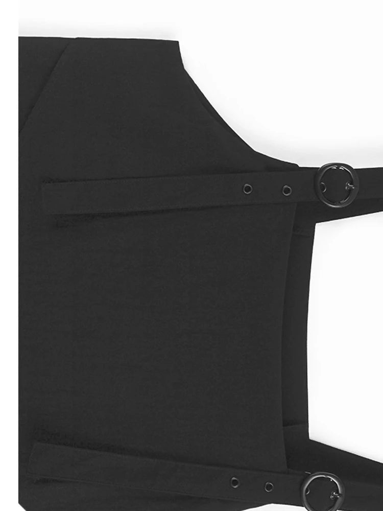 Women Black Irregular Big Size Midi Strap Dress New Square Collar Sleeveless Fashion Tide Spring Autumn 2025 1DJ1229