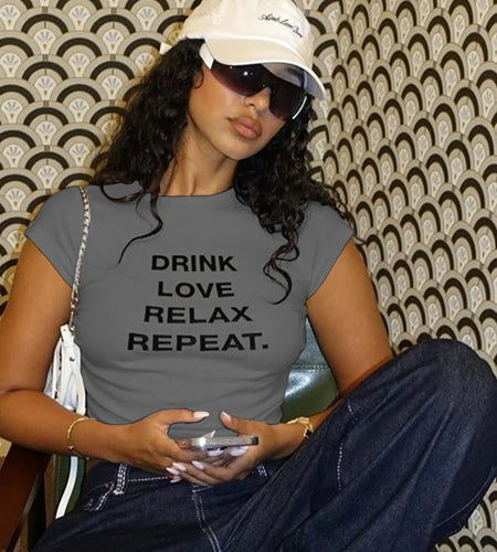 Classic Fashion Woman T-Shirt Belly Button Letter Print Pleats Unique Design Regular Casual Summer Fit Streets Mini Top