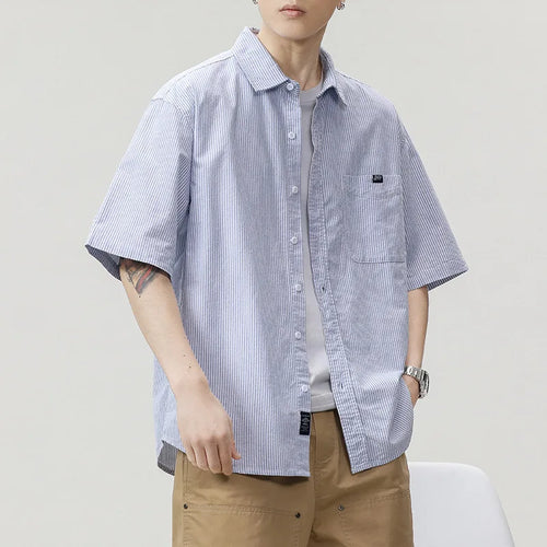 Load image into Gallery viewer, Men's Shirt Striped Turn-down Collar Thin Style Casual Lapel Shirts New Trendy Summer Japanese Style Male Top 9W1314
