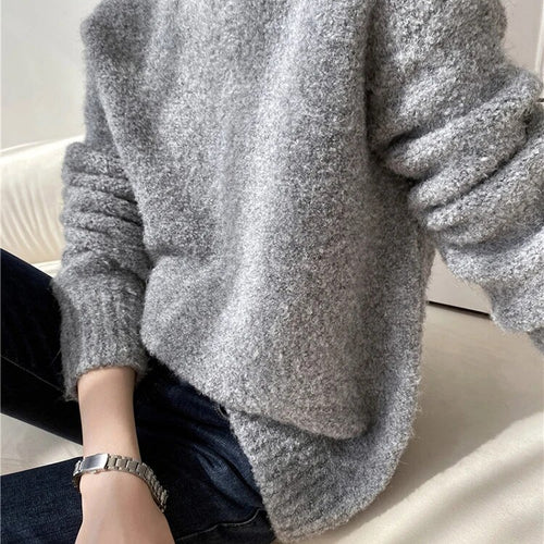 Load image into Gallery viewer, Loose Knitting Sweater For Women Round Neck Long Sleeve Solid Minimalist Casual Korean Pullover Female Autumn
