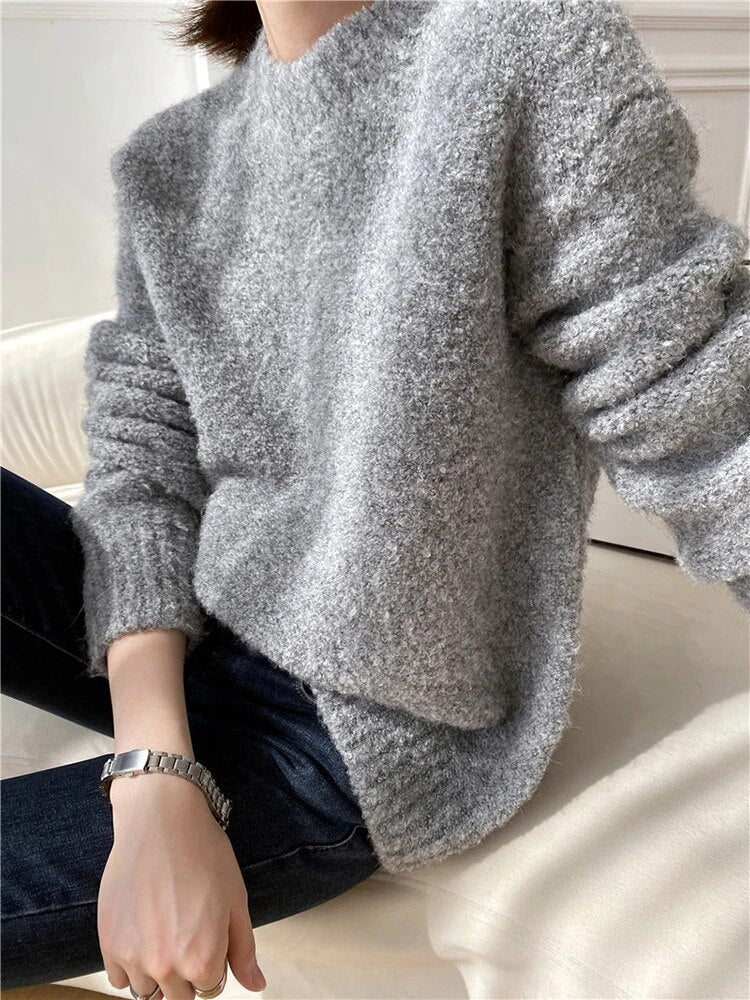Loose Knitting Sweater For Women Round Neck Long Sleeve Solid Minimalist Casual Korean Pullover Female Autumn