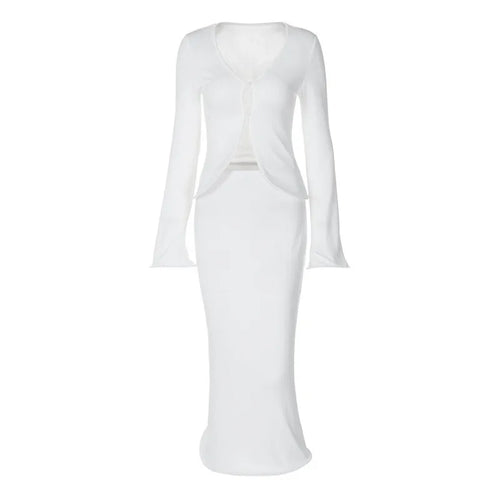 Load image into Gallery viewer, Elegant Sexy Skirt Two Piece Sets Women Autumn New V Neck Long Sleeve T-shirt And Long Skirt Matching Two Piece Sets
