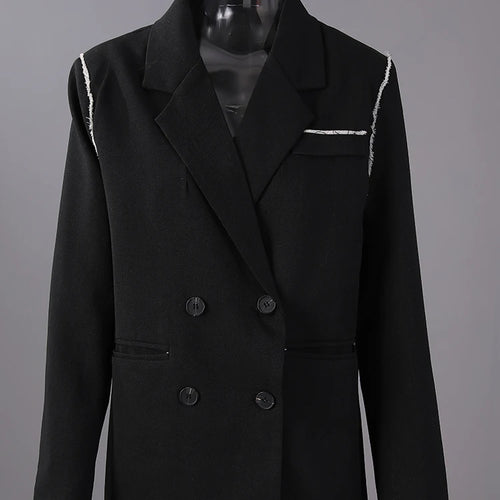 Load image into Gallery viewer, Women Black Color-block Burr Big Size Elegant Blazer New Lapel Long Sleeve Jacket Fashion Tide Spring Autumn 2025 1DH9734
