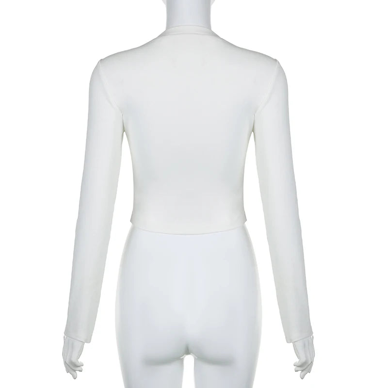 Cutecore Bow Print White Autumn T shirt Women Slim Korean Coquette Clothes Tee Pullover Kawaii Sweet Top Crop Casual