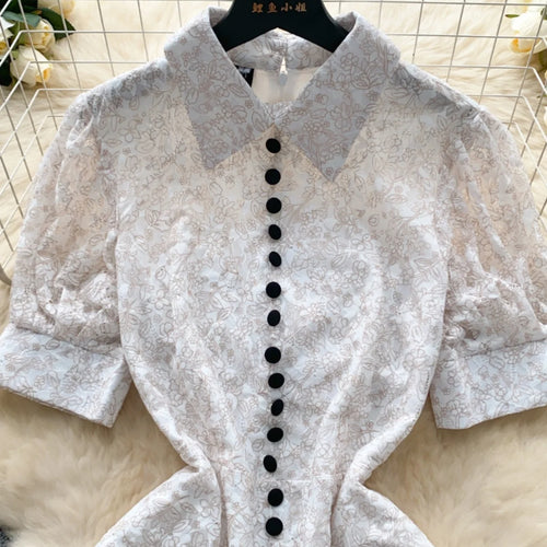 Load image into Gallery viewer, Summer French Retro White Lace Elegant Short Sleeve Long Dress For Women High Waist Slim Button Designer Party Princess Dresses
