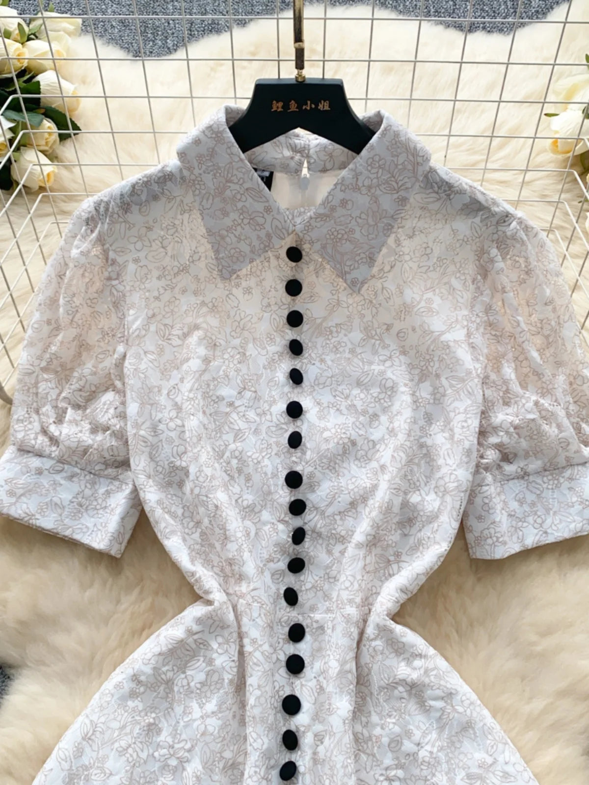 Summer French Retro White Lace Elegant Short Sleeve Long Dress For Women High Waist Slim Button Designer Party Princess Dresses