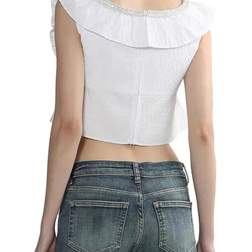 Load image into Gallery viewer, Bowknot Solid Halter For Women Flying Sleeve Patchwork Off Shoulder Tank Tops At Summer  Female Fashion Clothing
