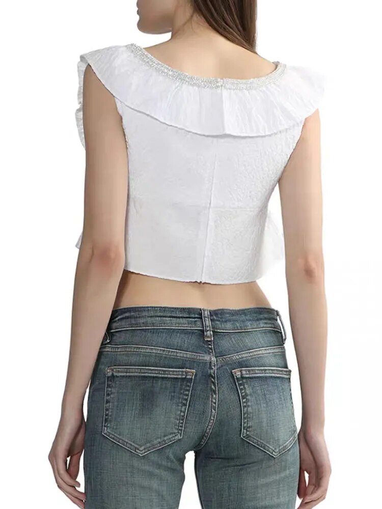Bowknot Solid Halter For Women Flying Sleeve Patchwork Off Shoulder Tank Tops At Summer  Female Fashion Clothing