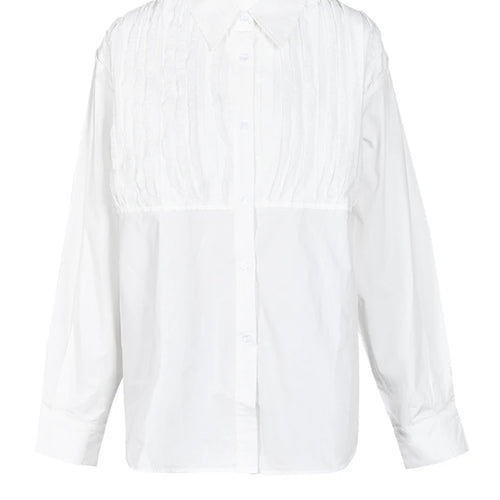 Load image into Gallery viewer, Women White Lace Pleated Big Size Blouse New Lapel Long Sleeve Loose Fit Shirt Fashion Spring Autumn 2025 1DF426001
