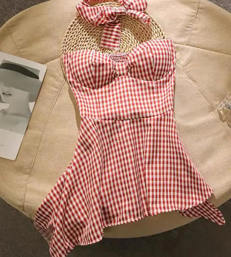 Summer French Plaid Off Shoulder Sleeveless Irregular Strapless Tops Women Backless High Waist Slim Short Top Fashion Clothing