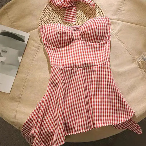 Load image into Gallery viewer, Summer French Plaid Off Shoulder Sleeveless Irregular Strapless Tops Women Backless High Waist Slim Short Top Fashion Clothing
