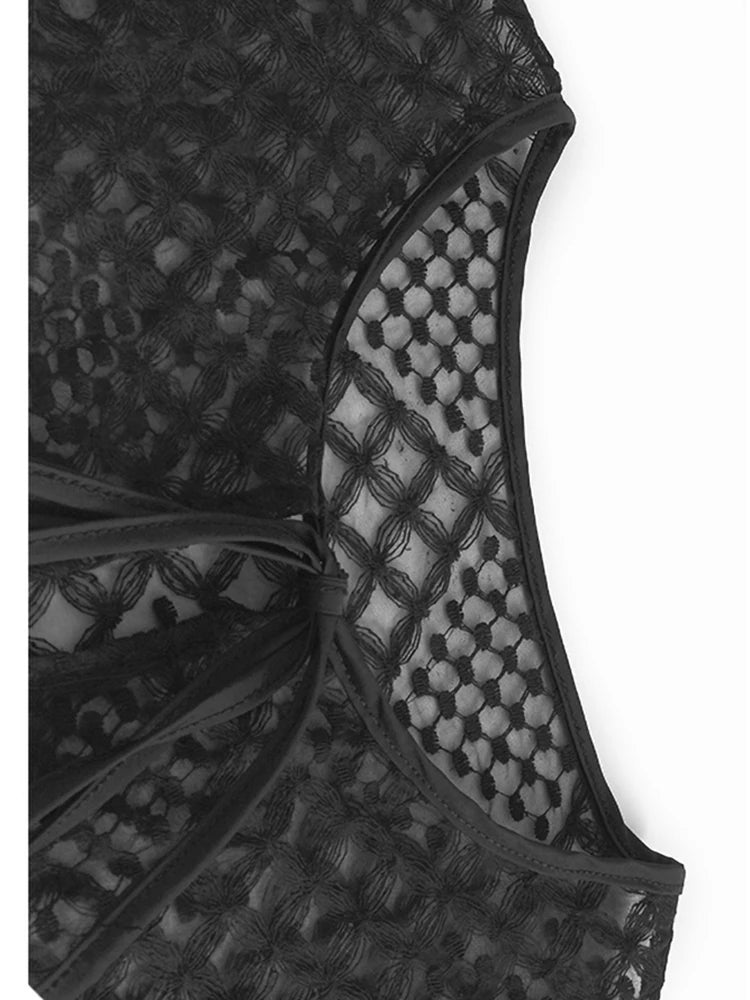 Women Black Mesh Bandage Perspective Elegant Vest Dress New Round Neck Sleeveless Fashion Spring Summer  2025  1DJ0918