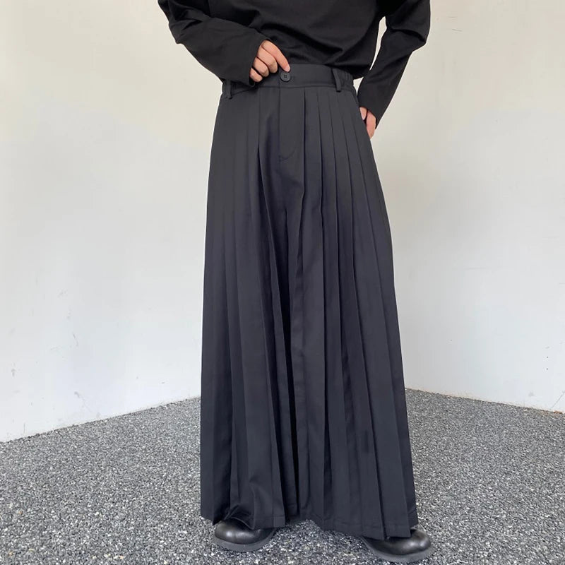 Dark Style Wide-leg Pants Pleated Men Skirt Pants Personalized Detachable Hemline Autumn Culottes Women 9C4159