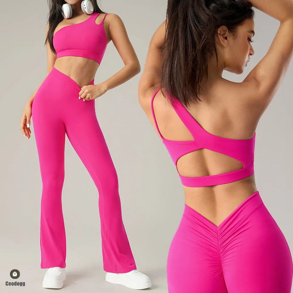 Oblique Shoulder Yoga Bra Women's Beautiful Back Gym Sports Underwear Hollow out Back Running Fitness Vest Push Up Workout Top