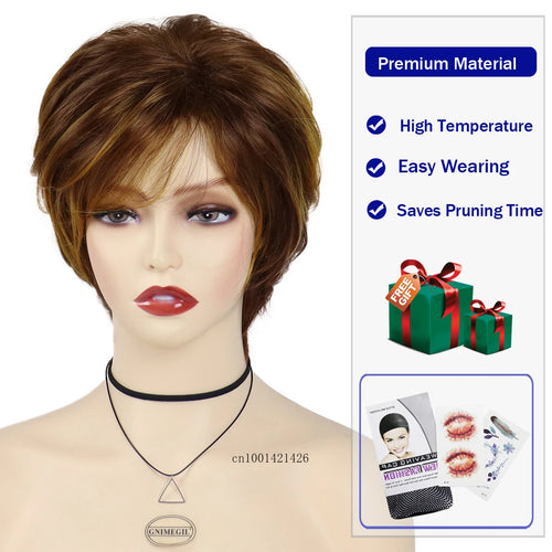 Load image into Gallery viewer, Mix Auburn Wig with Bang Synthetic Short Womens Wig Red Brown Natural Wigs Mother Gifts Casual Hairstyle Costume Layered Haircut
