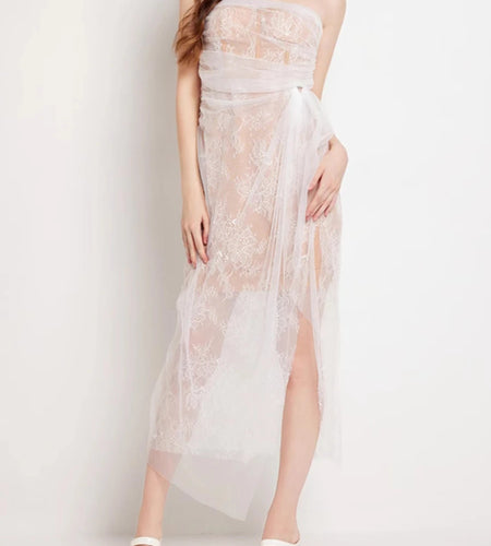 Solid Spliced Lace Slimming Dresses For Women Strapless Sleeveless High Waist Temperament Dress Female Fashion New