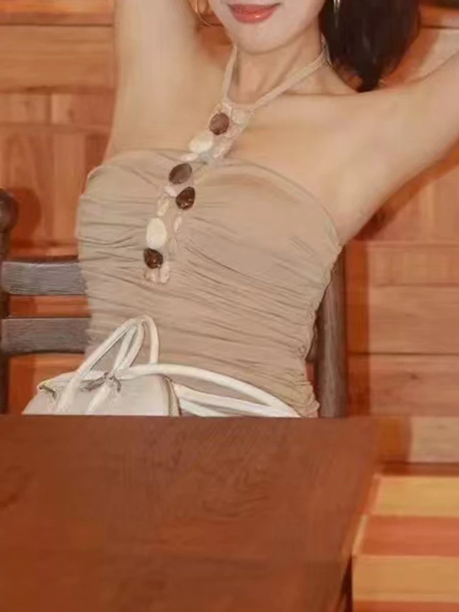 Solid Slimming Temperament Vests For Women Halter Sleeveless Tunic Temperament Chic Vests Female Fashion Style New