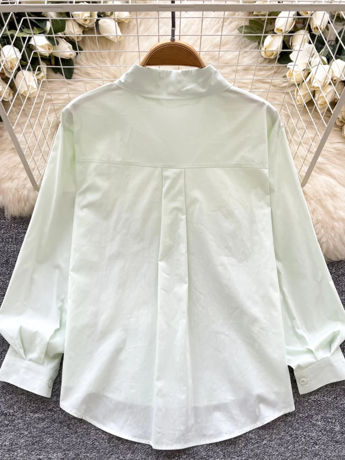 Spring Solid Single Breasted Long Sleeved Holiday Cardigan Shirt Women Loose Versatile Office Lady Pleated Blouse Simplicity New