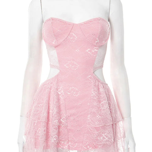 Load image into Gallery viewer, Lace Hollow Out Sexy Mini Dress Women Summer New Off-shoulder Strapless Sleeveless Backless A-line Club Party Dress
