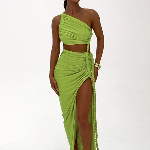 Load image into Gallery viewer, Off-shoulder Thigh High Split Sexy Maxi Dress For Women Fashion Strapless Sleeveless Ruched Bodycon Club Party Dress
