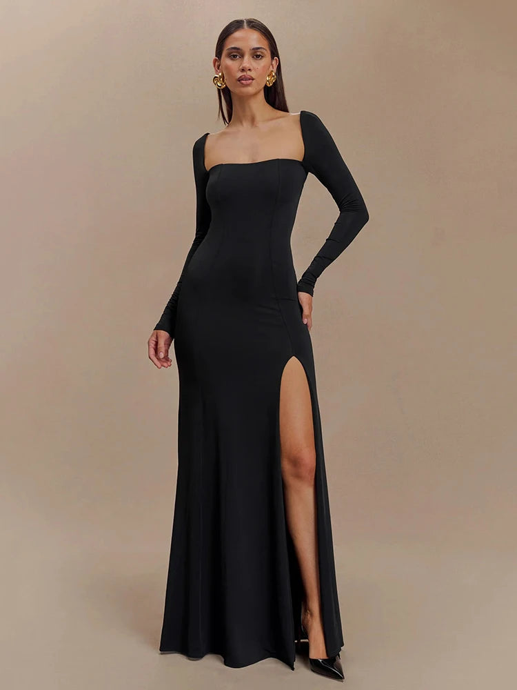 Elegant Long Sleeve Bodycon Party Evening Dress Female Sexy Split Tight Women Vestido Autumn/Winter New2024 Clothing