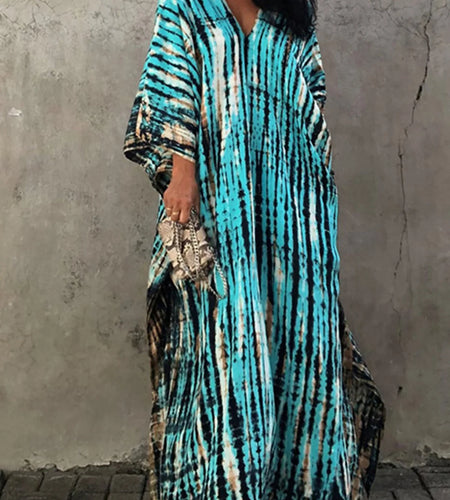 30 Colors V Neck Printed Colorful Tie Dye Tunic Beach Cover Up Cover-ups Beach Dress Beach Wear Beachwear Female Women V4477