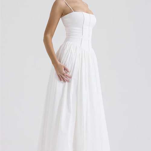 Load image into Gallery viewer, Elegant White Sundress Spaghetti Strap Backless Midi Dress For Women Fashion Sleeveless A-line Loose Long Dress New
