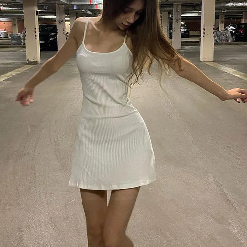 Load image into Gallery viewer, Korean Fashion Solid Spaghetti Strap White Dress Women Basic Beach Sundress Backless Slim Chic Summer Dresses Elegant
