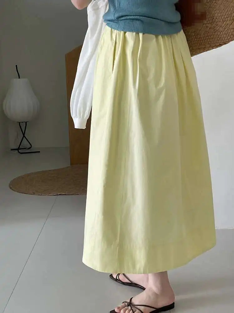 High Elastic Waist Blue Yellow Brief Casual A-line Half-body Skirt Women Fashion Tide New Spring Autumn 2025 1DH5609