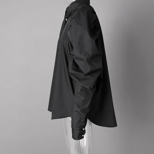 Load image into Gallery viewer, Women Black Pleated Shaped Big Size Elegant Blouse New Lapel Long Puff Sleeve Shirt Fashion Spring Autumn 2025 CPG2607
