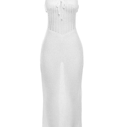 Load image into Gallery viewer, Sexy Sleeveless Bodycon Evening Dress For Women 2024 Autumn New Fashion Hanging Collar Low Cut Backless Knitted Hollow
