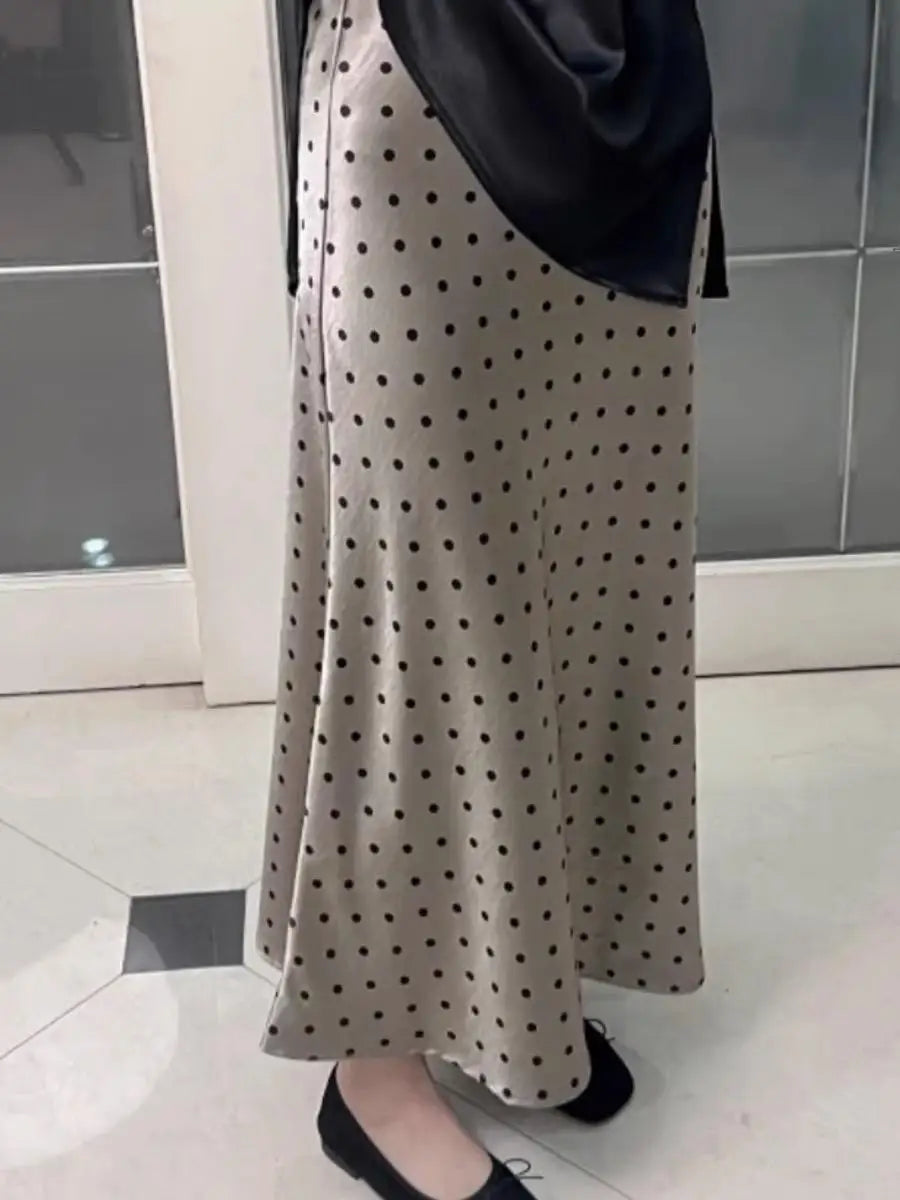 Spring Summer French Vintage Dot Elegant Sexy Club Long Skirts Women High Waist Vacation Slim Wrap Hip Fishtail Half Skirt 2025