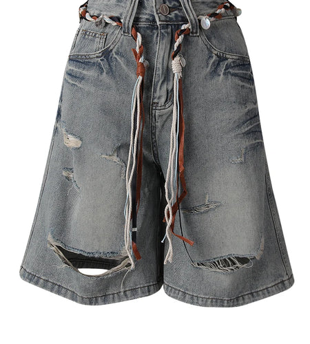 High Waist Blue Denim Bandage Knee Length Wide Leg Jeans New Women Trousers Fashion Tide Spring Autumn 2025 CPG3001