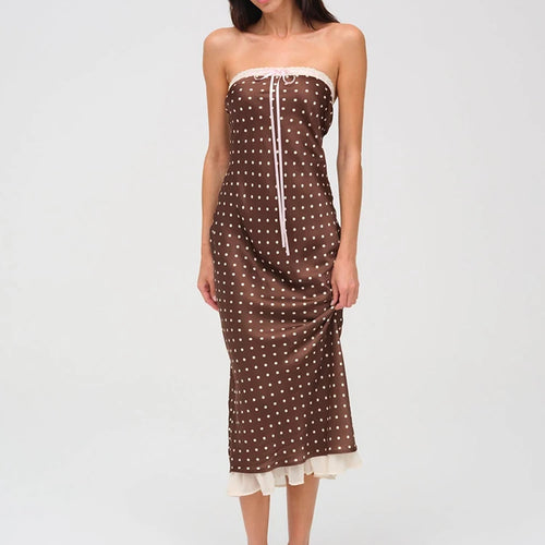 Load image into Gallery viewer, Lace Strapless Backless Sexy Midi Dress For Women Fashion Off-shoulder Sleeveless Bodycon Polka Dot Dress Elegant
