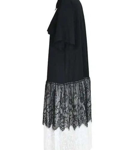 Women Black Lace Pleated Big Size Shirt Dress New Lapel Half Sleeve Loose Fit Fashion Tide Spring Summer 2025  1DF8749