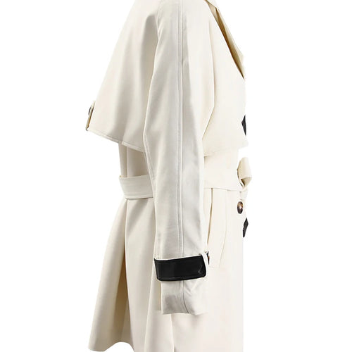 Load image into Gallery viewer, Women Beige Color-block Leather Big Size Trench New Lapel Long Sleeve Windbreaker Fashion Tide Spring Autumn 2025 CPG1307

