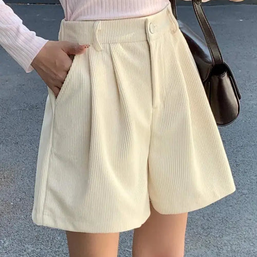 Load image into Gallery viewer, Korean Fashion Women Black High Waist Corduroy Shorts Autumn Winter Lady Beige Wide Legs Short Pant Simplicity Casual Streetwear
