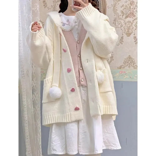 Load image into Gallery viewer, Japanese Kawaii Button Knitted Cardigan Women Blue Kardigan Damski Harajuku Cute Girl Hoody Sweater Jackets Y2k  Coat
