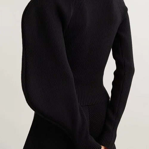 Load image into Gallery viewer, Solid Knitting Minimalist Sweater For Women Turtleneck Lantern Sleeve Slimming Temperament Sweaters Female Fashion Style
